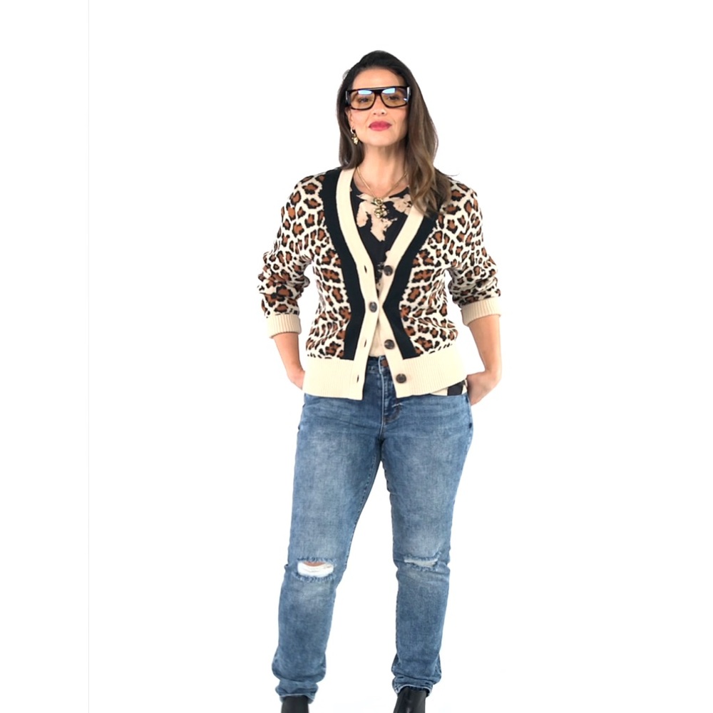 CAbi Leopard Print Cardigan - Tan, Black, and Brown